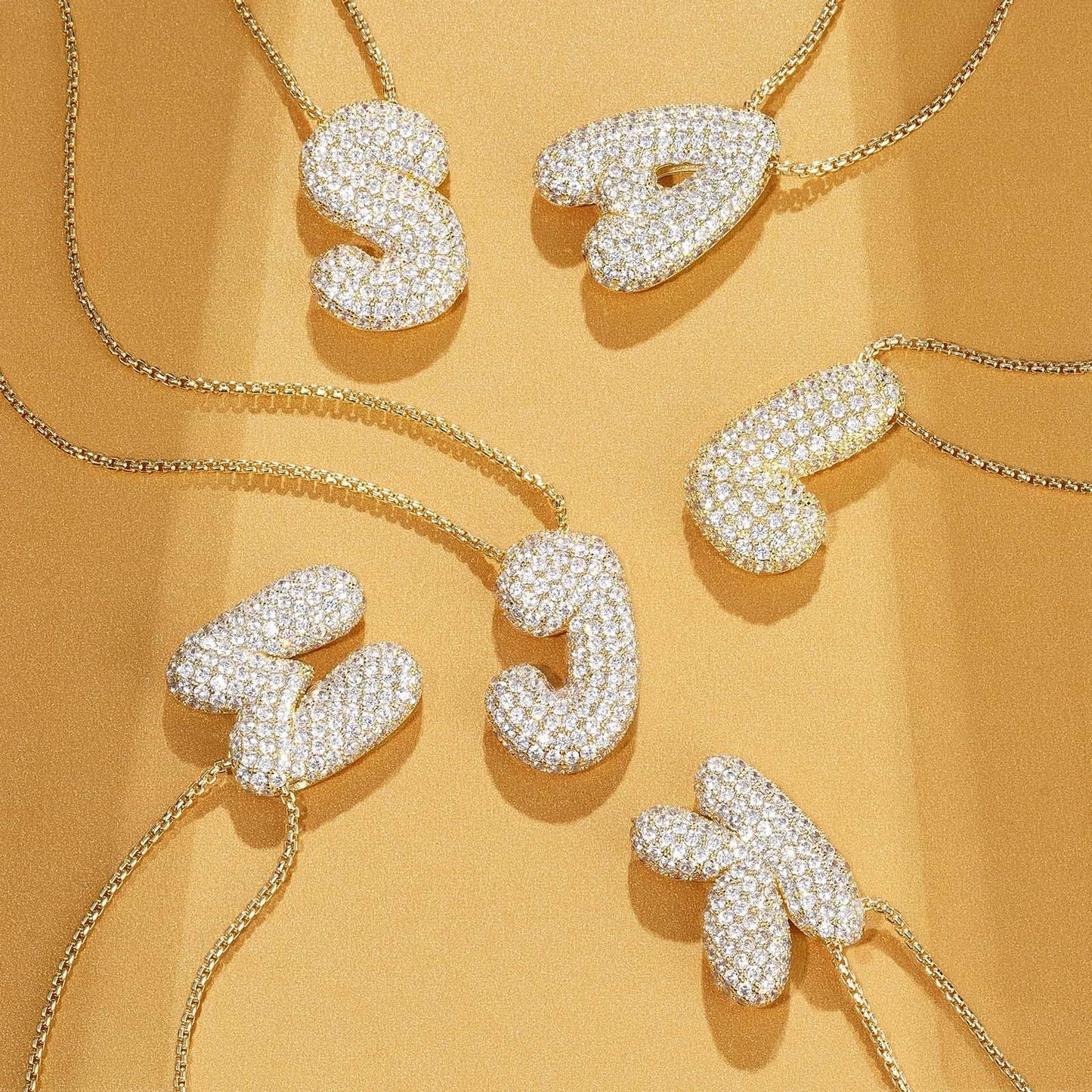 Ice Puff Initial Necklace - Gold