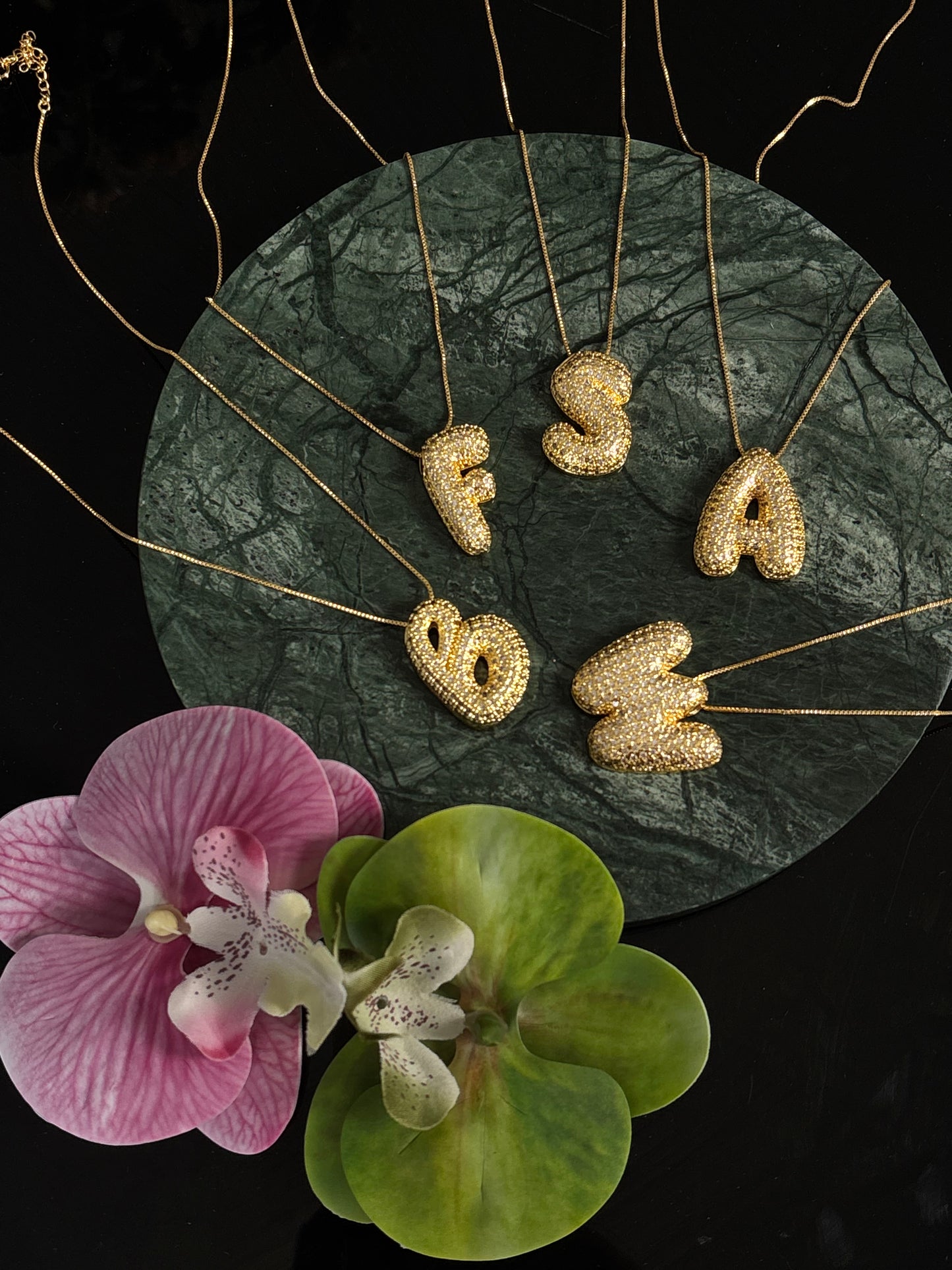 Ice Puff Initial Necklace - Gold