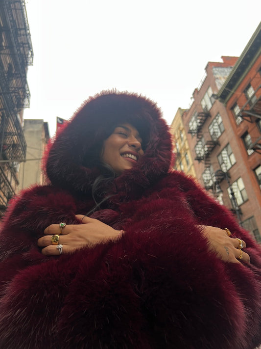 NYC Faux Fur Jacket - Burgundy (S/M)