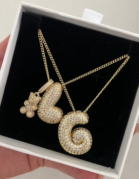 Ice Puff Initial Necklace - Gold