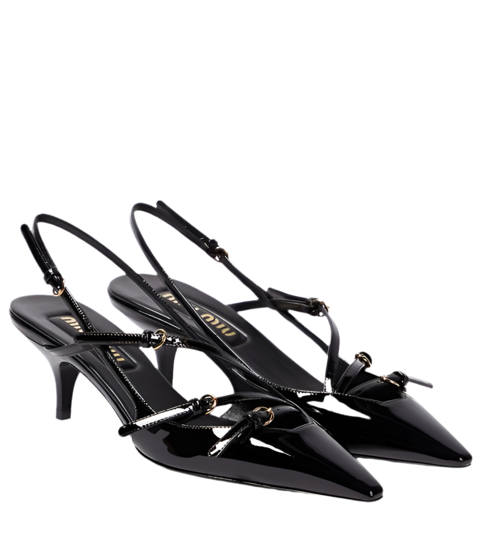 Escarpins à bride arrière en cuir verni noir (taille 39)
