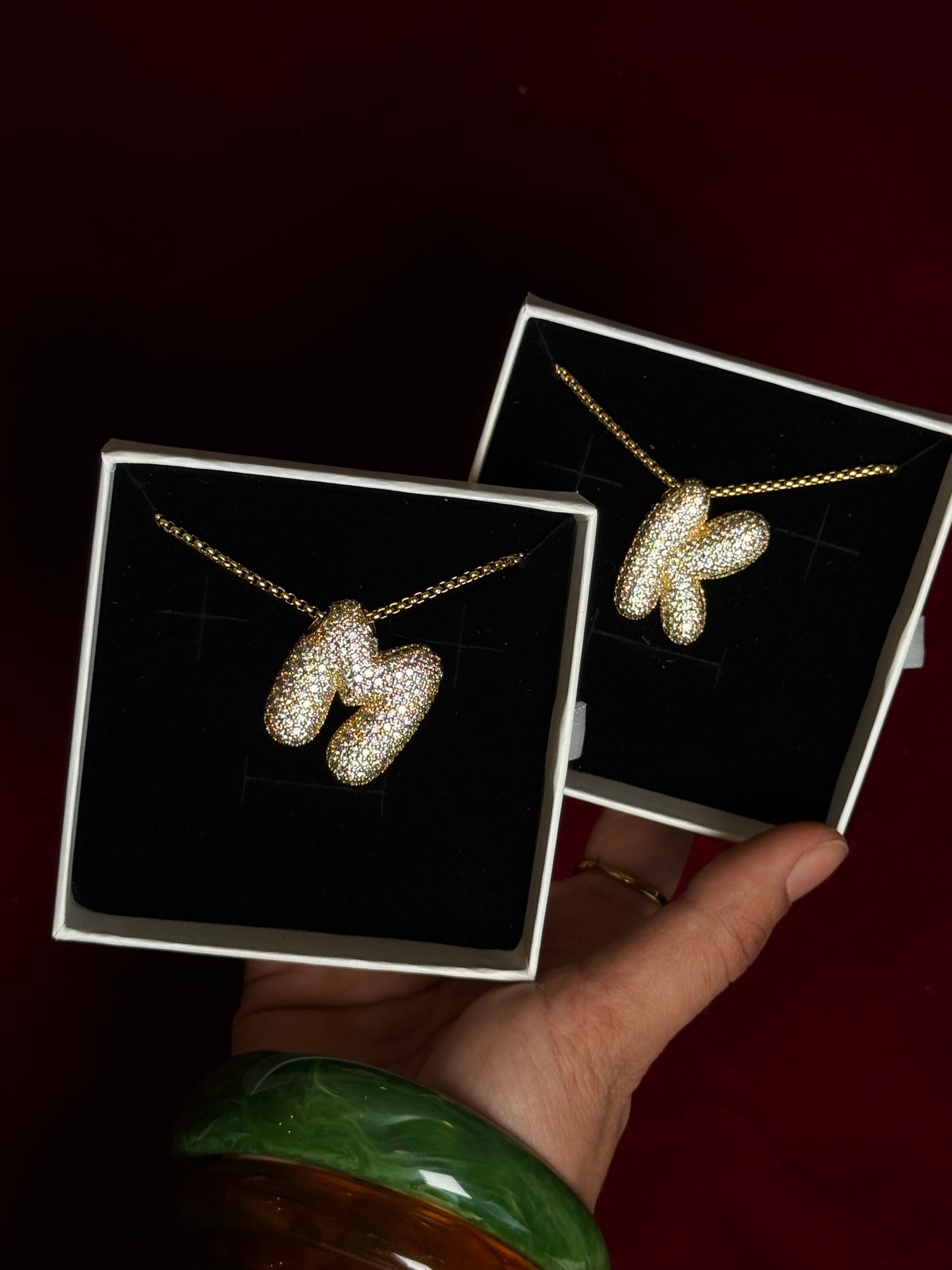 Ice Puff Initial Necklace - Gold