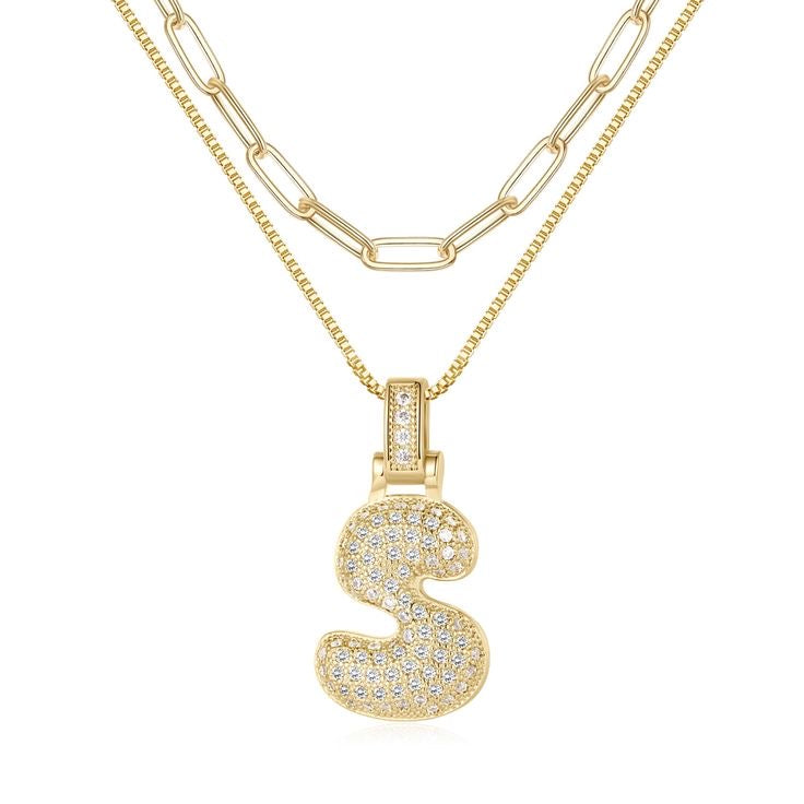 バブルイニシャルネックレス(カスタマイズ可能)- ゴールド