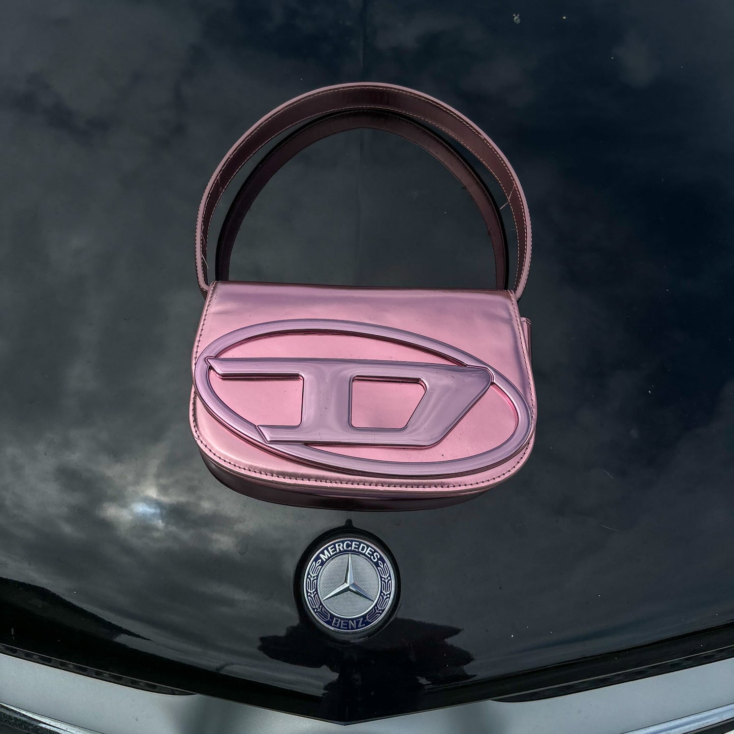 1DR-Sac bandoulière iconique DIESEL en cuir miroir rose