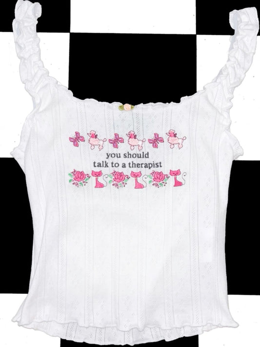 O-Mighty Talk to a Therapist Pointelle Top (S)