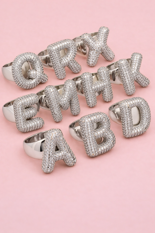 Large Bubble Initial Ring - Silver
