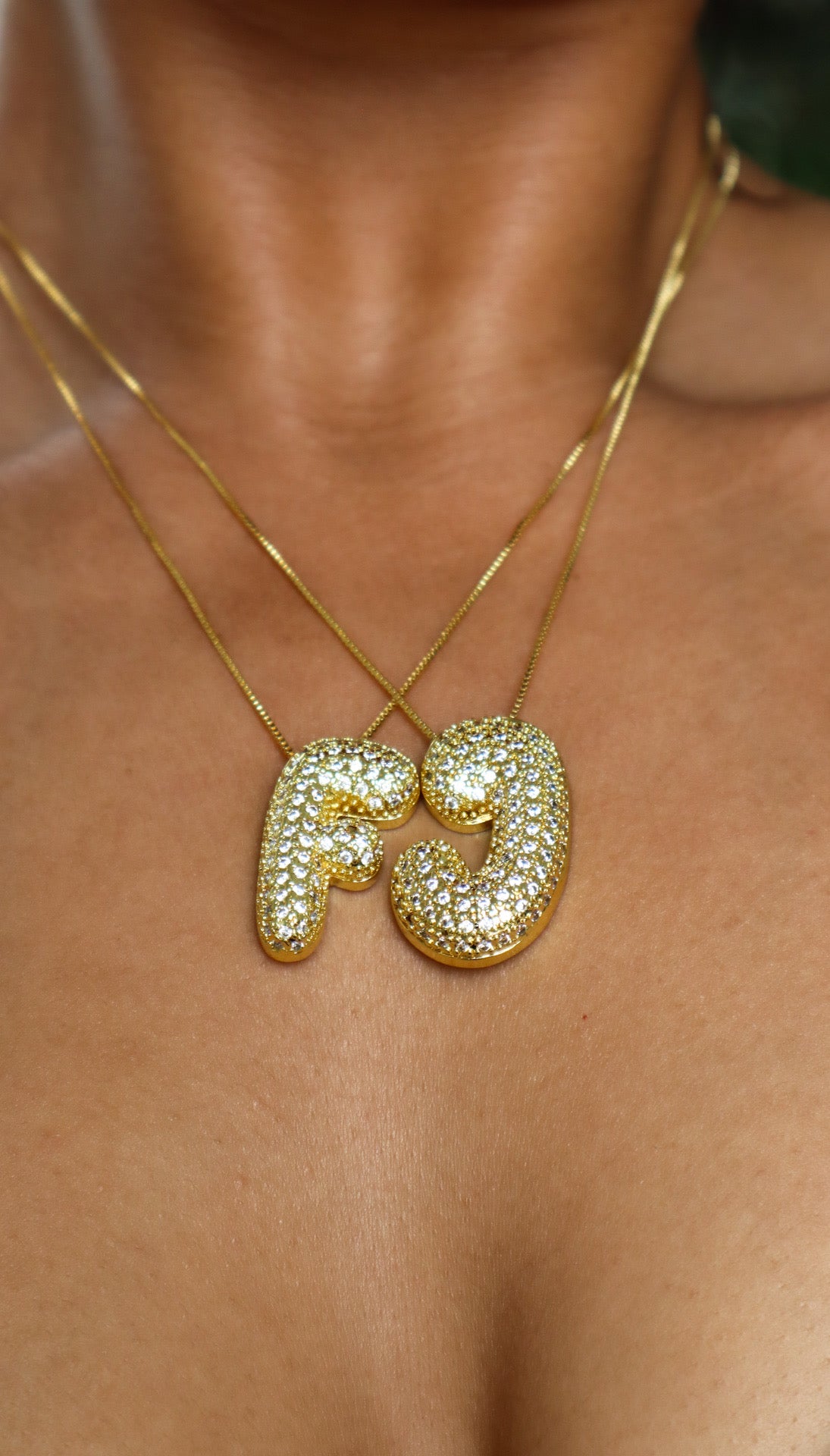 Ice Puff Initial Necklace - Gold