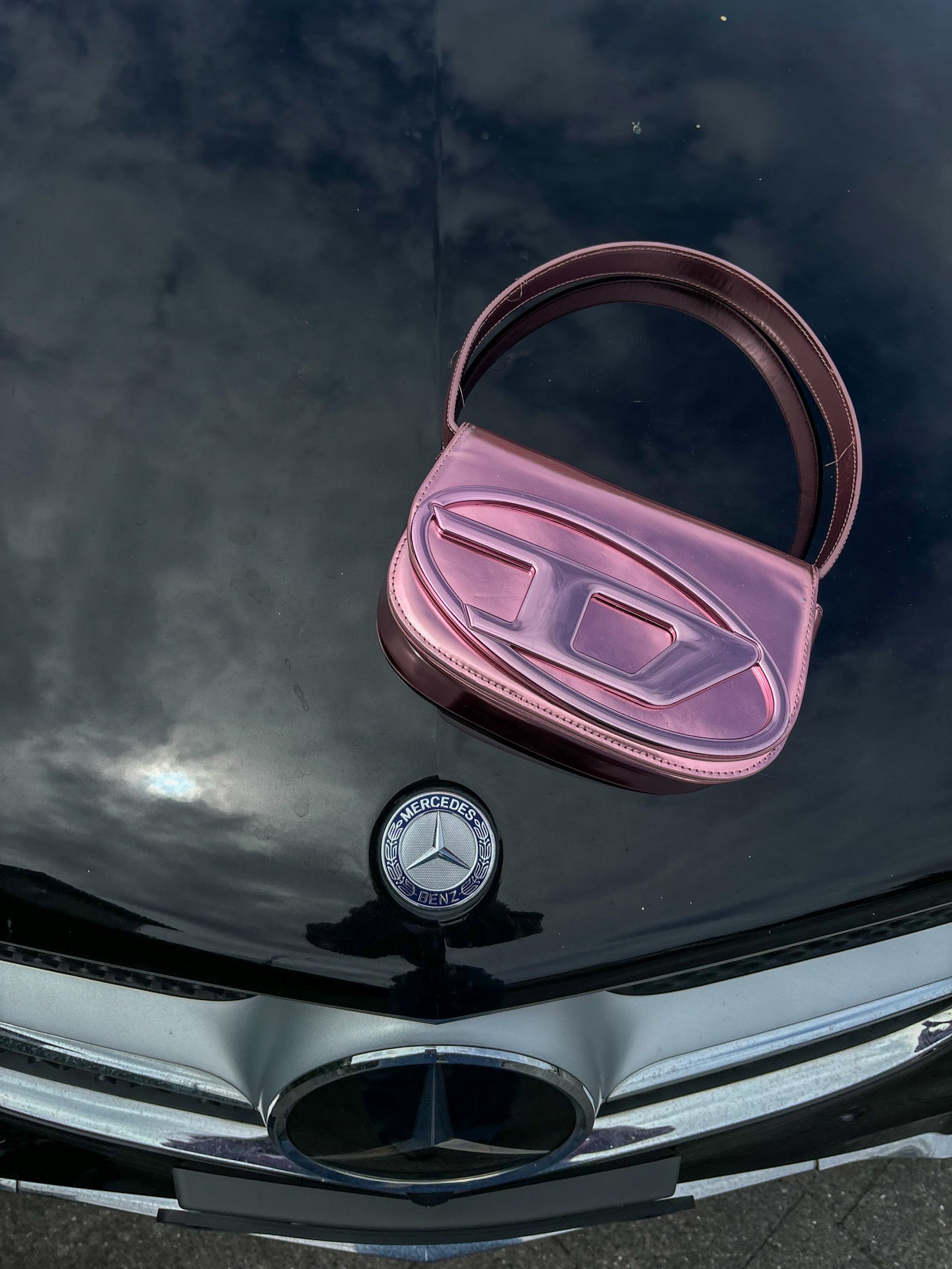 1DR-Sac bandoulière iconique DIESEL en cuir miroir rose