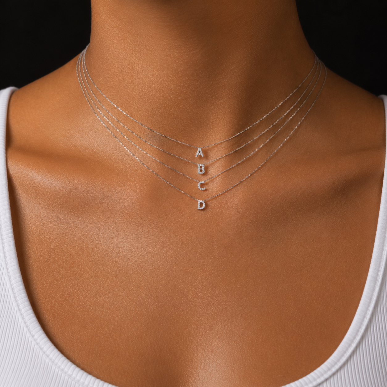 Mini Iced Initial Necklace - Silver