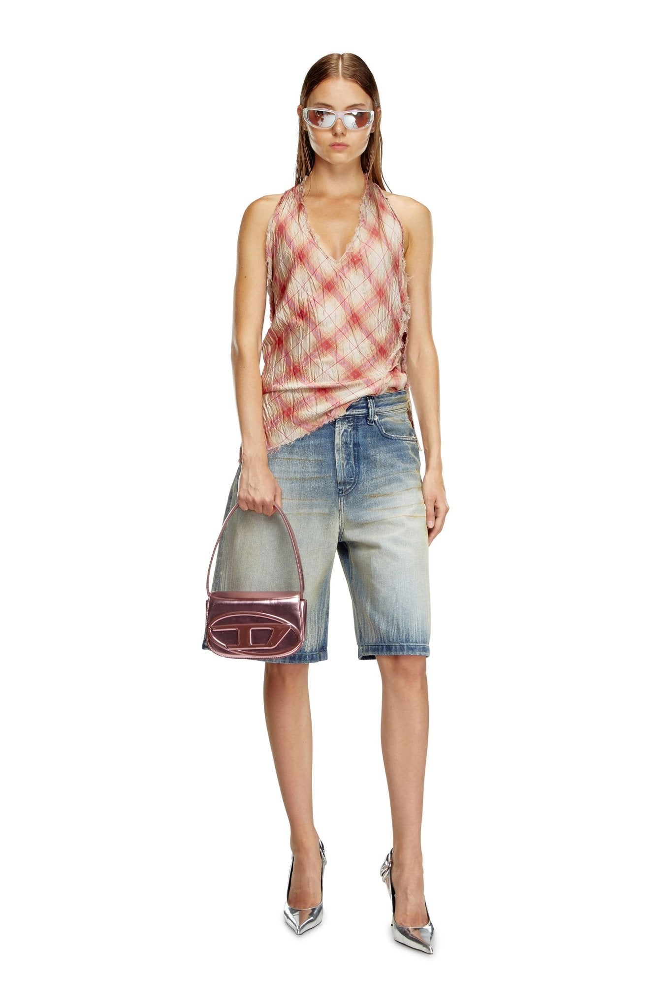 1DR-Sac bandoulière iconique DIESEL en cuir miroir rose