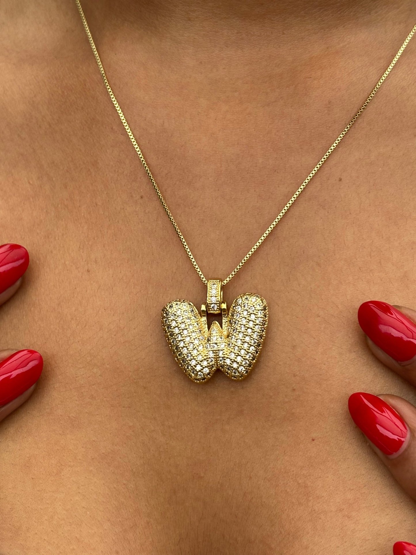 バブルイニシャルネックレス(カスタマイズ可能)- ゴールド