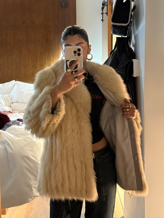 NYC Faux Fur Jacket - Cream (S/M)