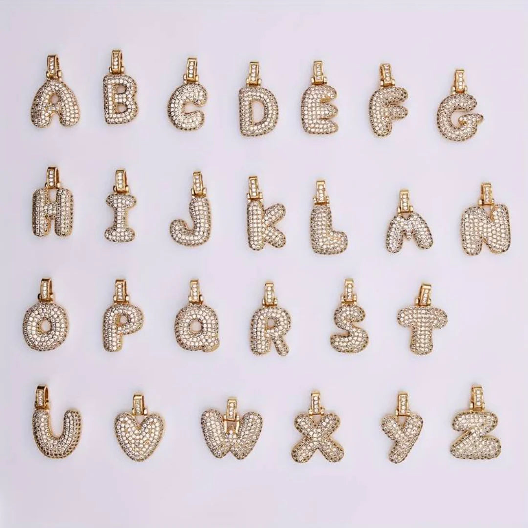 バブルイニシャルネックレス(カスタマイズ可能)- ゴールド