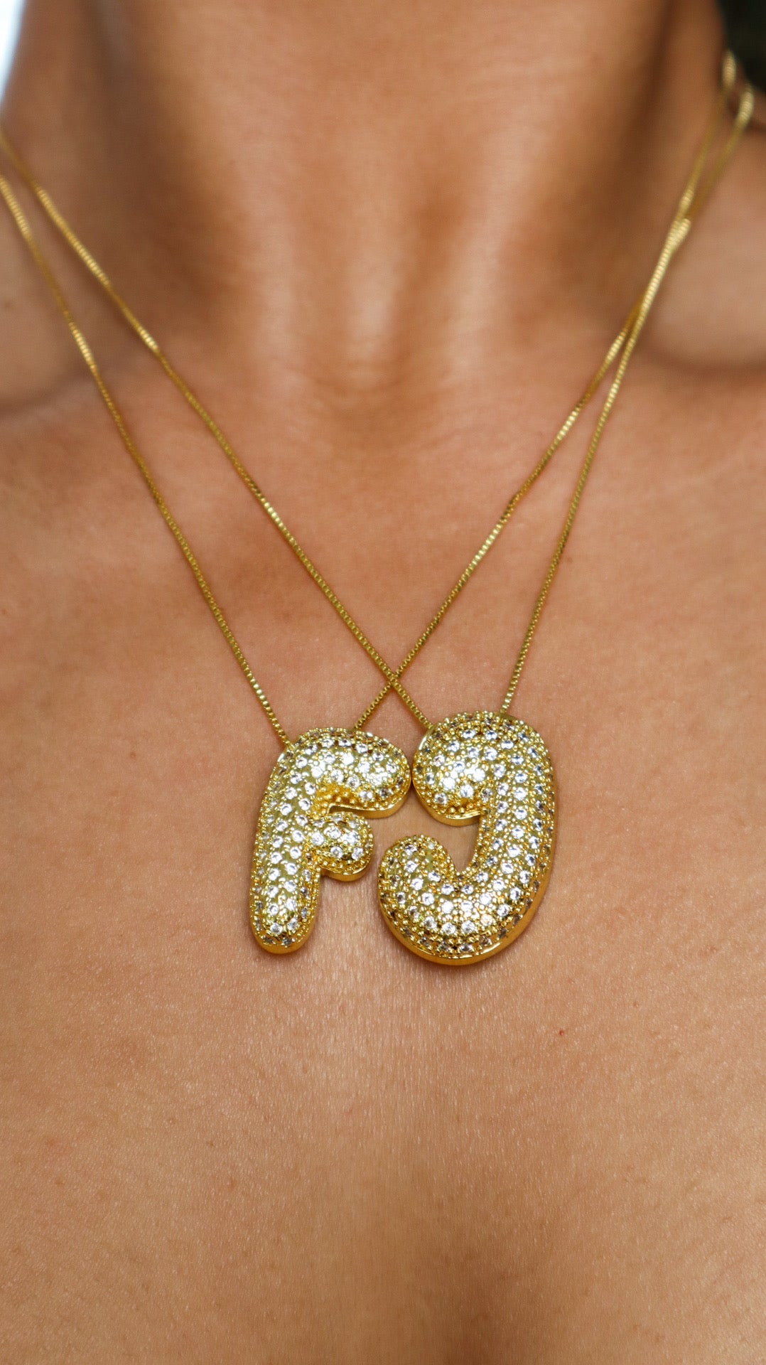 Ice Puff Initial Necklace - Gold