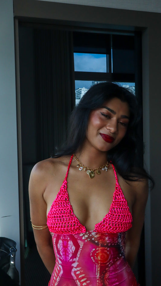 ELLA MIA Satin Crochet Top- Pink Celtic Batik (S)