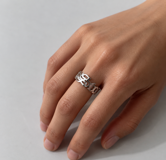Personalised Custom Old English Name Ring - Silver