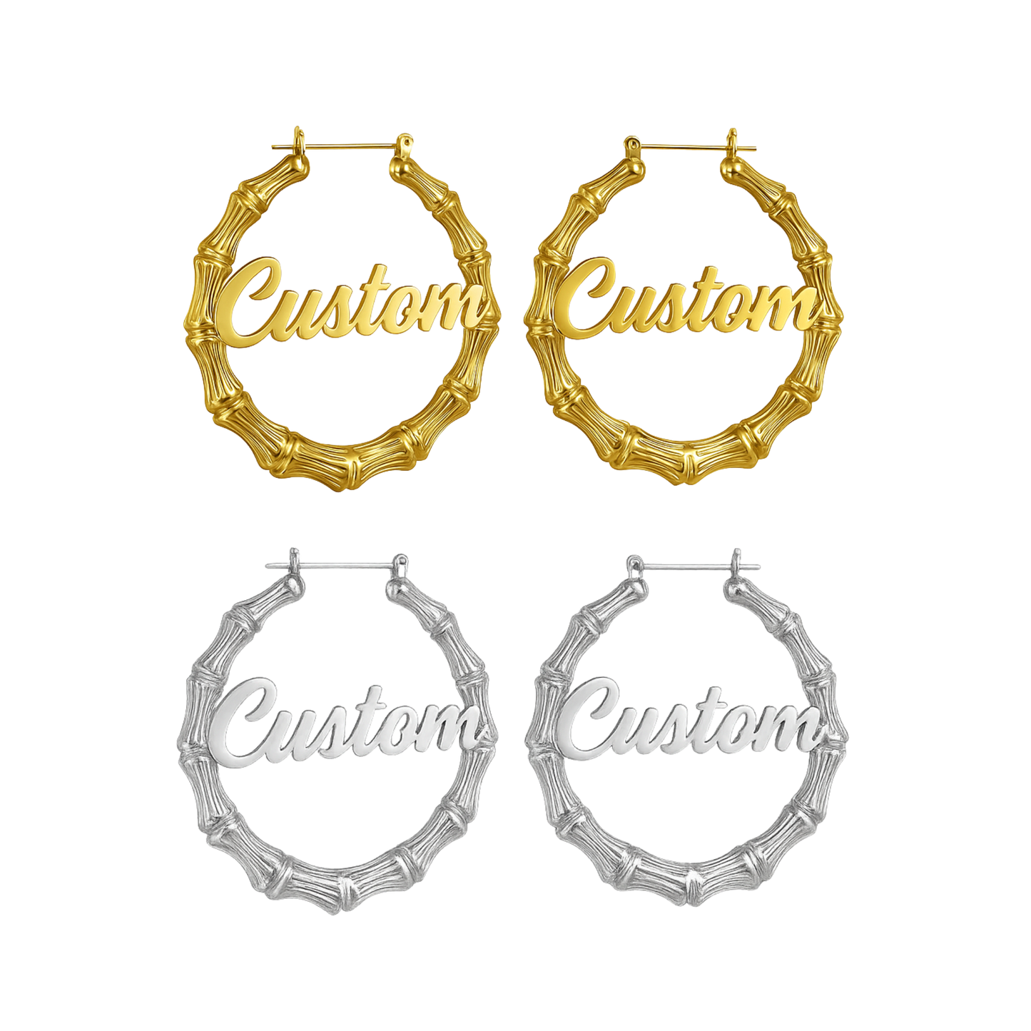 Créoles en bambou personnalisées - Or/Argent