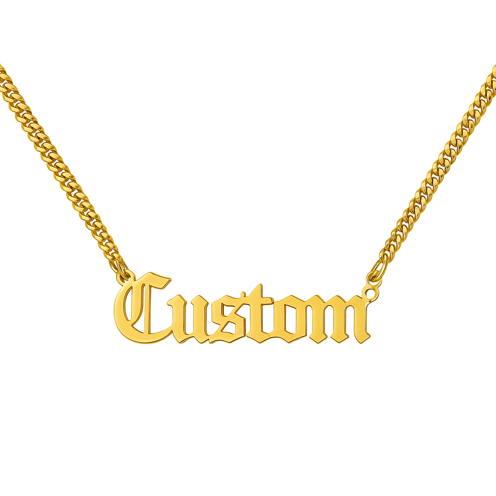 Collier avec plaque signalétique personnalisée - Plaqué or 18 carats/argent