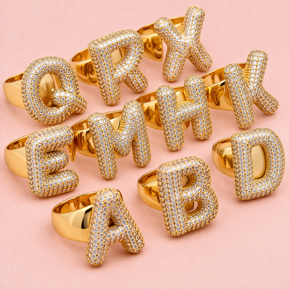 Large Bubble Initial Ring - 18K Gold-Plated