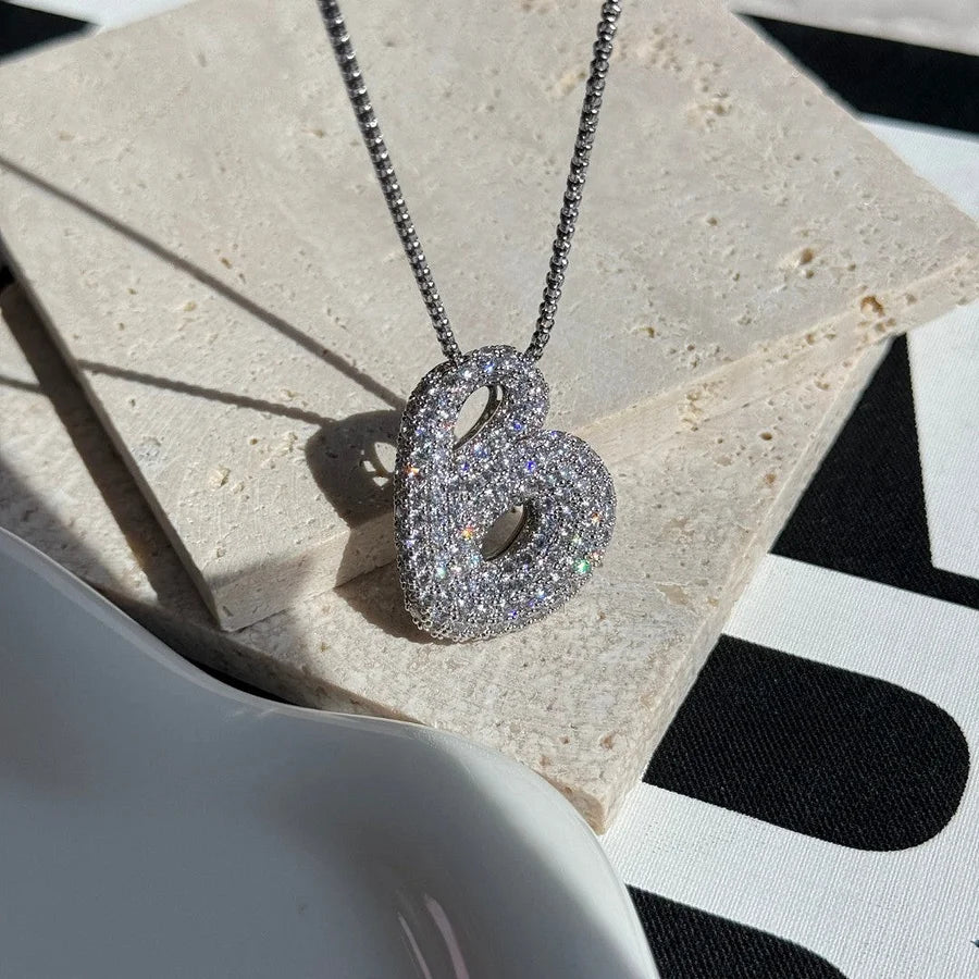 Ice Puff Initial Necklace- Silver