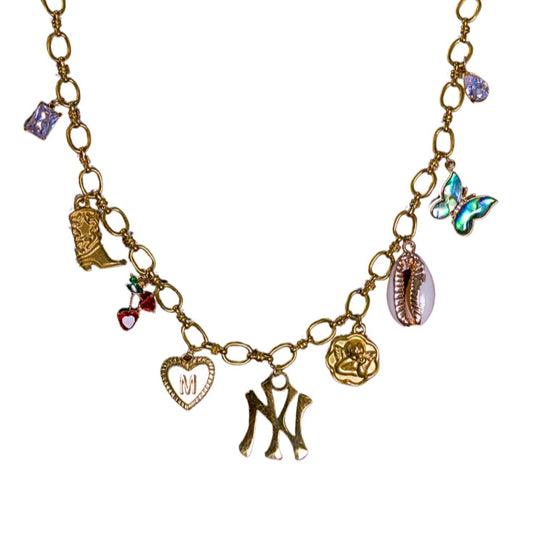 Build-A-Baddie Yankee Charm Necklace - Gold/Silver