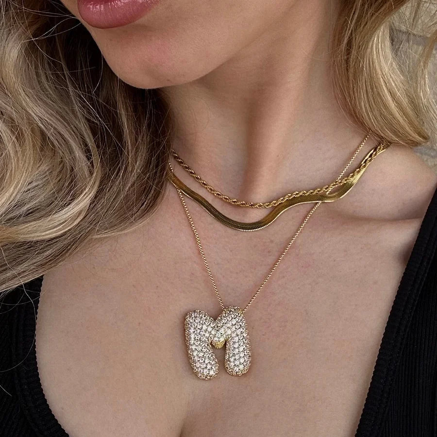 Ice Puff Initial Necklace - Gold