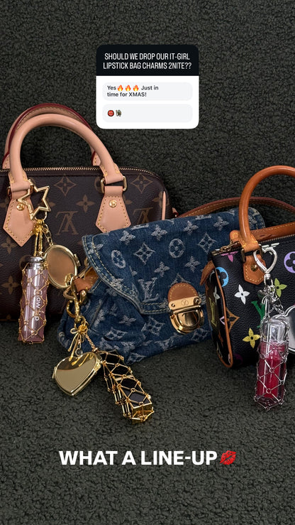 It-Girl Lipstick Holder Bag Charm - Gold Heart