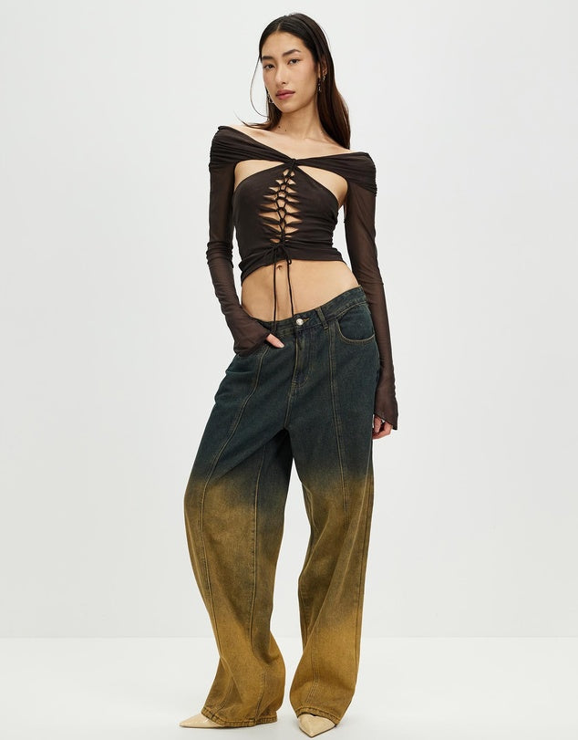 Bianca Macrame Off Shoulder Mesh Top