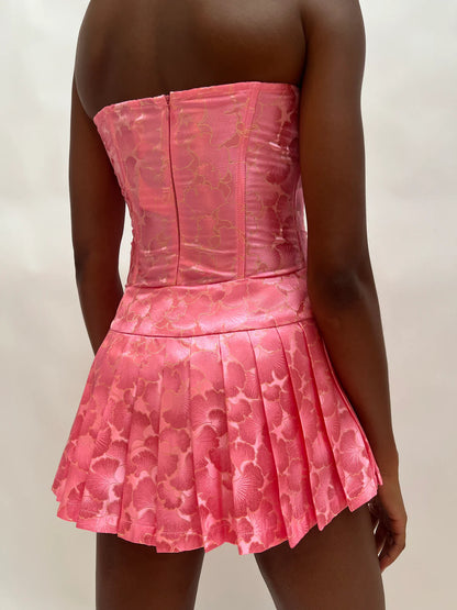 KIM SHUI Pink Bustier Lace Up Top