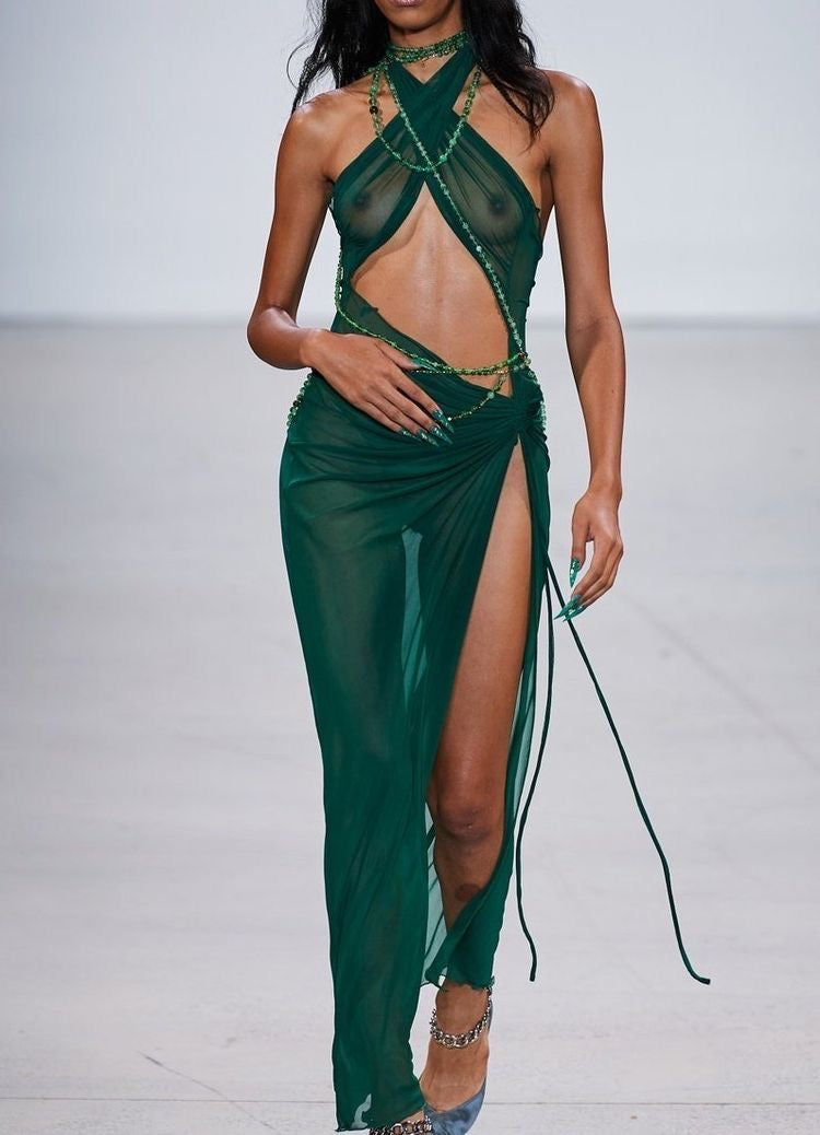 Kim Shui Mesh Wrap Gown-Green (S/M)