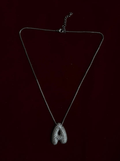 Ice Puff Initial Necklace- Silver