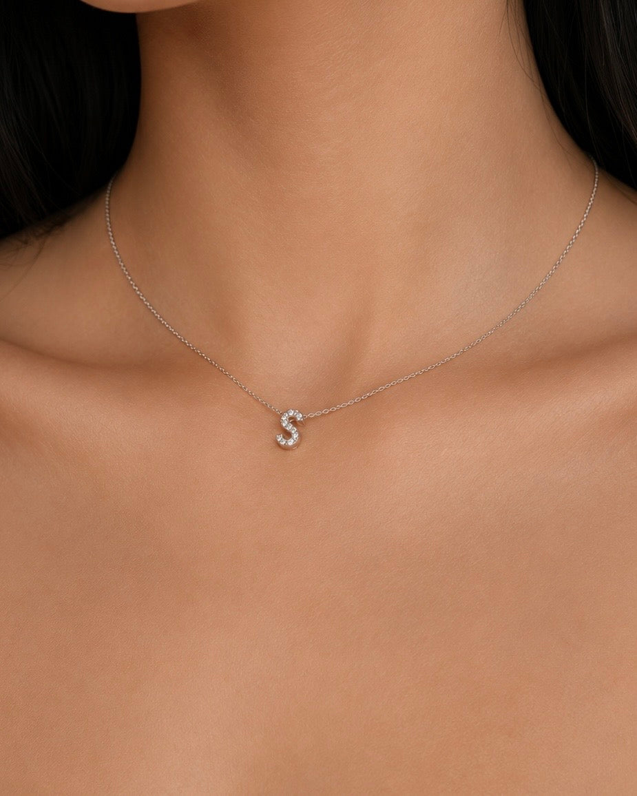 Mini Iced Initial Necklace - Silver