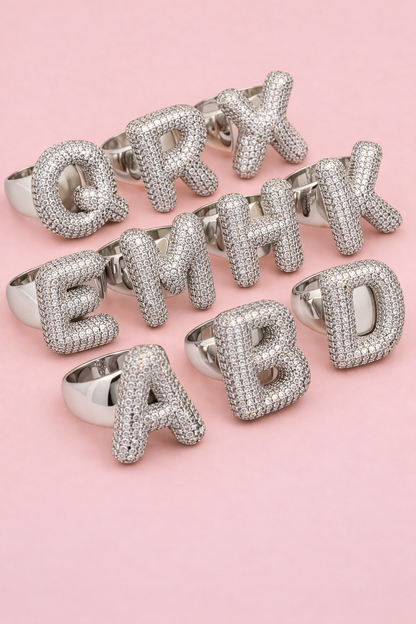 Large Bubble Initial Ring - Silver