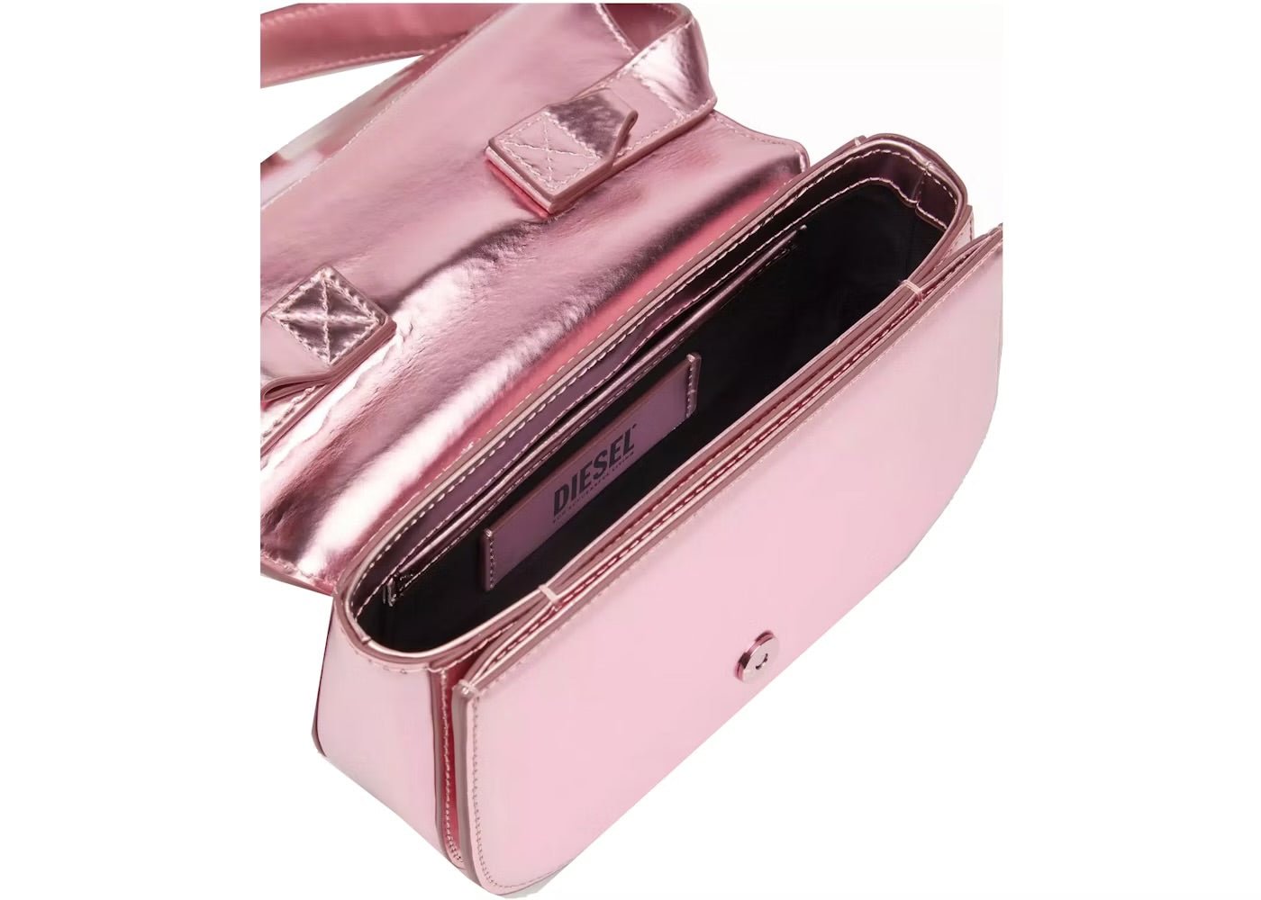 1DR-Iconic DIESEL shoulder bag in Pink mirrored leather