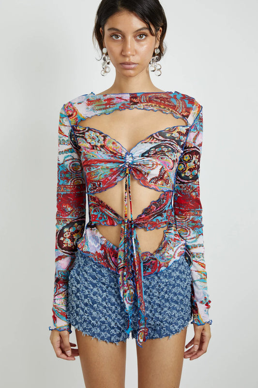 Kim Shui Paisley Mesh Tie Top (S/M)