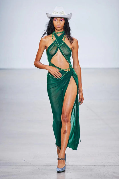 Kim Shui Mesh Wrap Gown-Green (S/M)