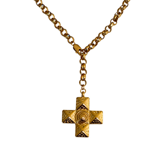 Chunky Swirl Cross Chain - Gold