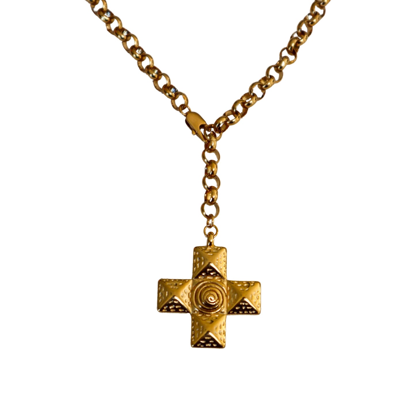 Chunky Swirl Cross Chain - Gold