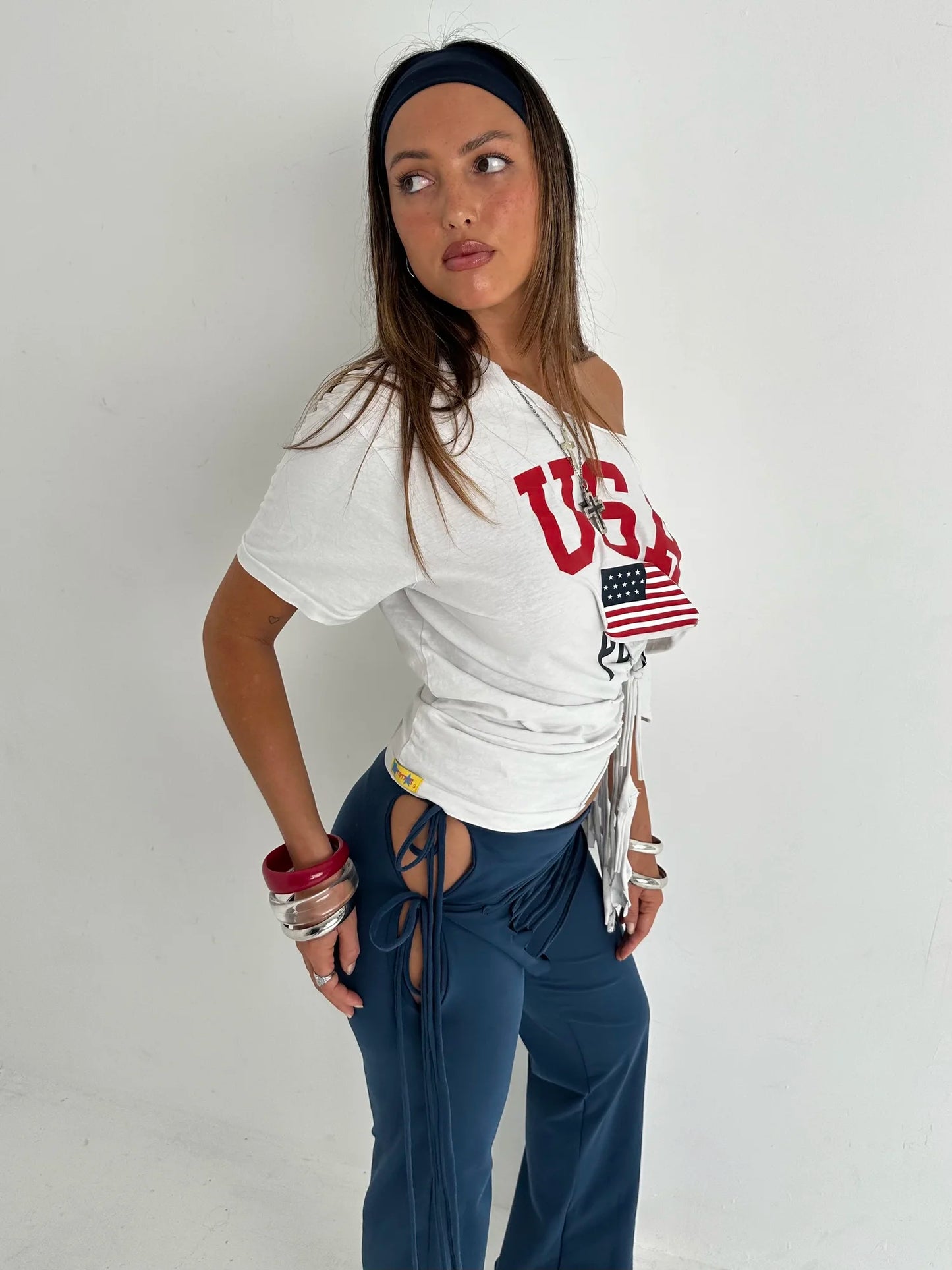 TIT4TATS White USA Fringe Tee (S/M)