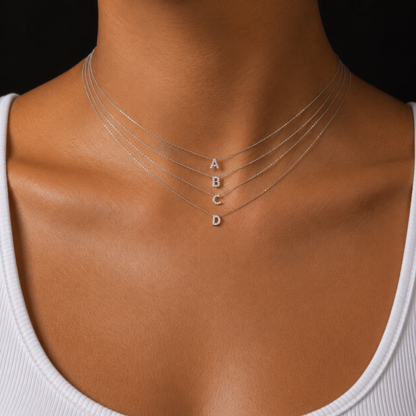 Mini Iced Initial Necklace - Silver