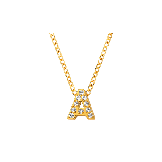 Mini Iced Initial Necklace- Gold