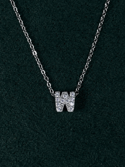 Mini Iced Initial Necklace - Silver