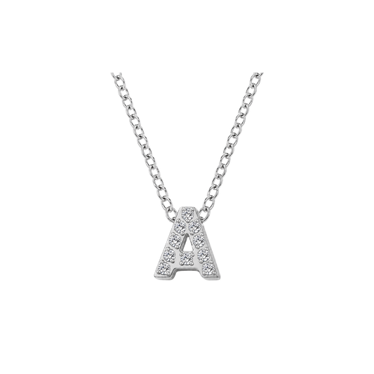 Mini Iced Initial Necklace - Silver