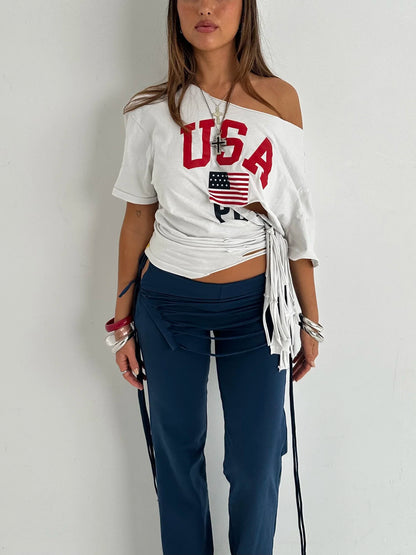 TIT4TATS White USA Fringe Tee (S/M)