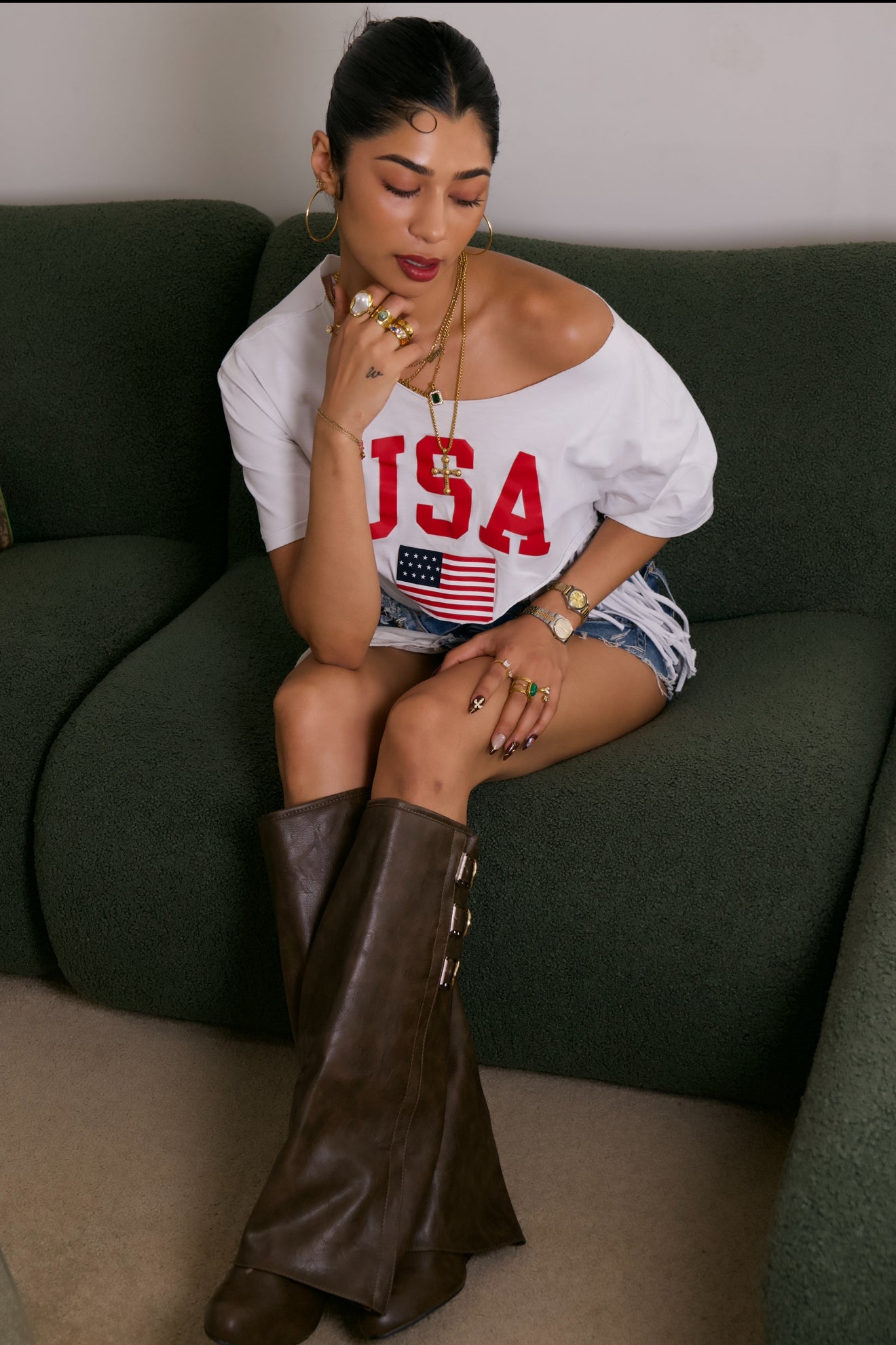 TIT4TATS White USA Fringe Tee (S/M)