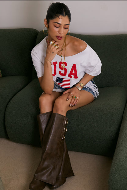 TIT4TATS White USA Fringe Tee (S/M)