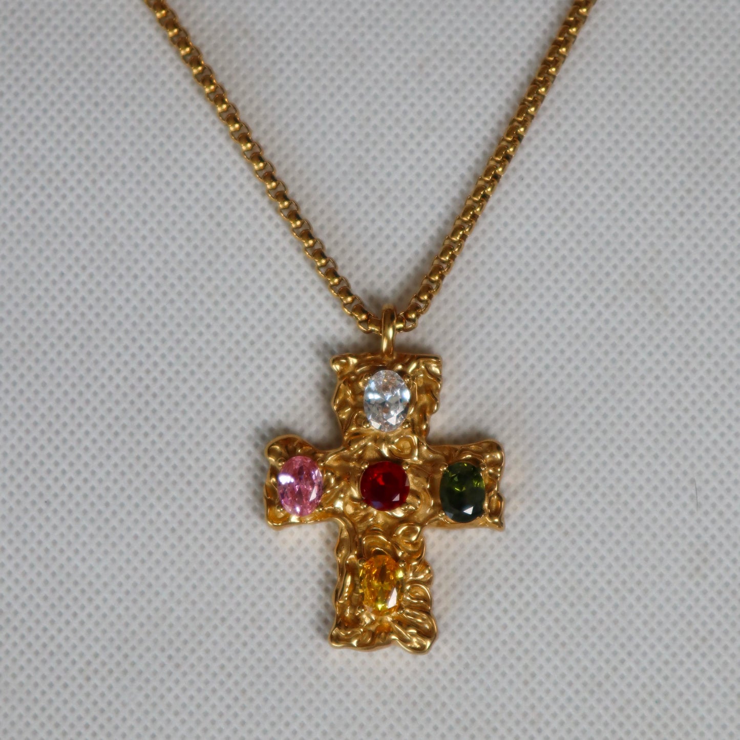 Melted Cross Chain - Multi Color Gem Stone