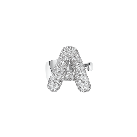 Large Bubble Initial Ring - Silver