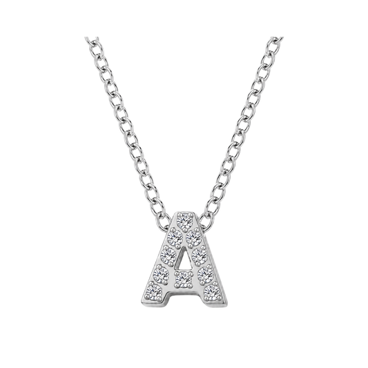 Mini Iced Initial Necklace - Silver