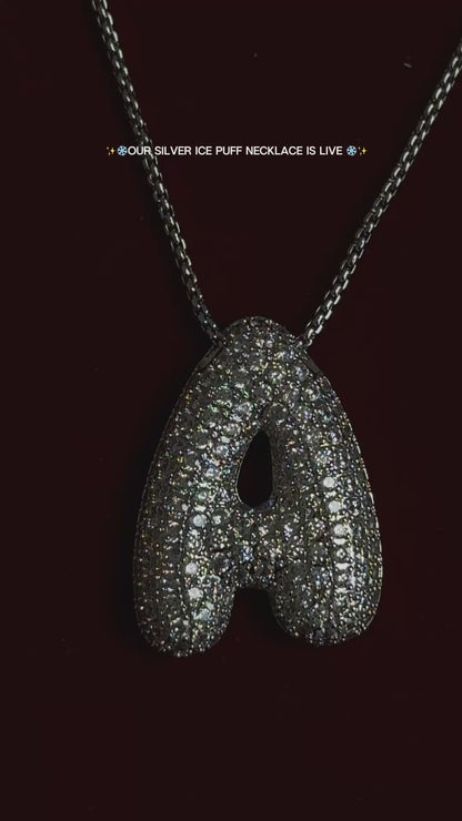 Ice Puff Initial Necklace- Silver